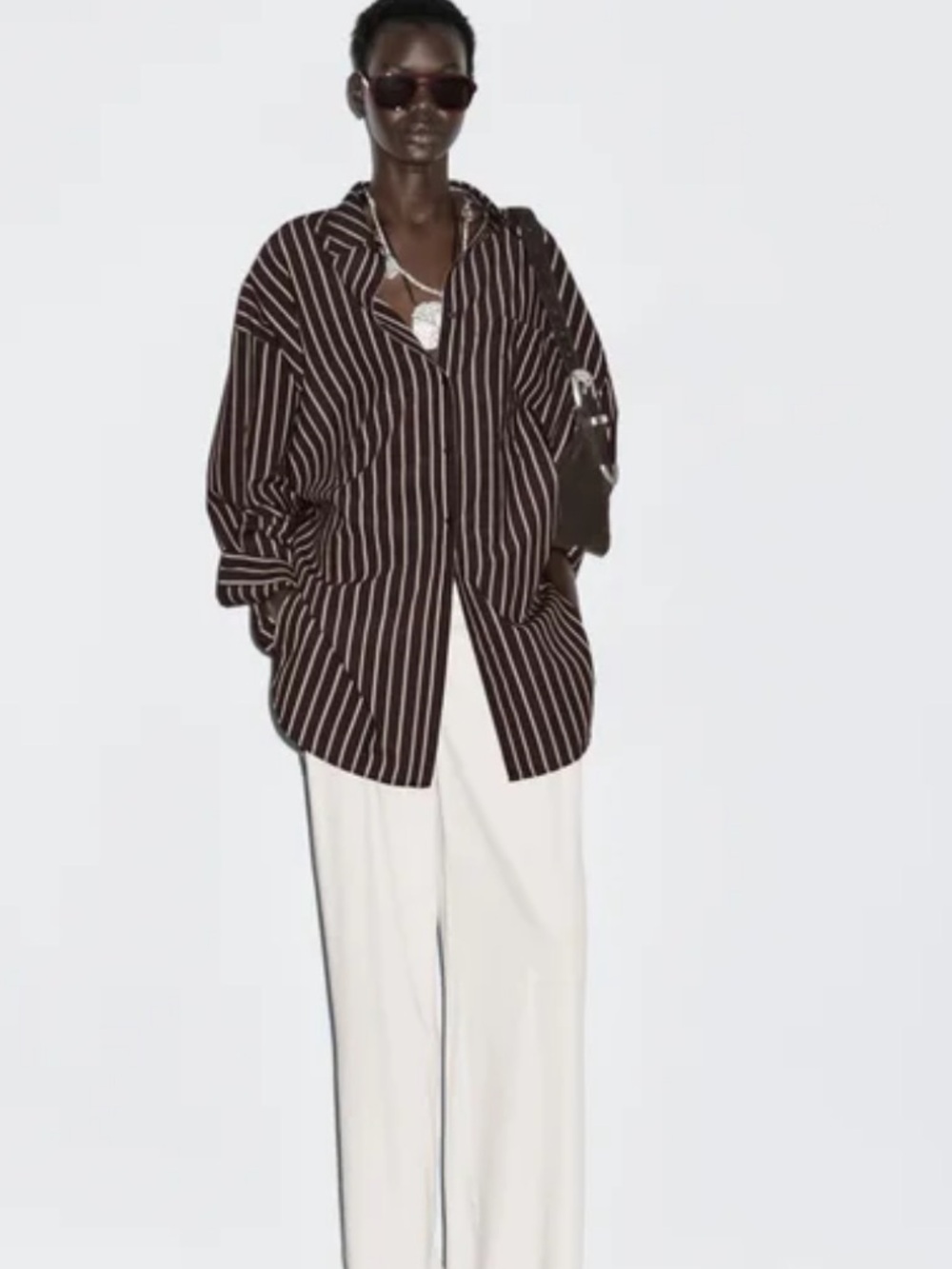 Massimo Dutti NWT Brown Striped Oversized Shirt XS-S Ref 5160/760/700